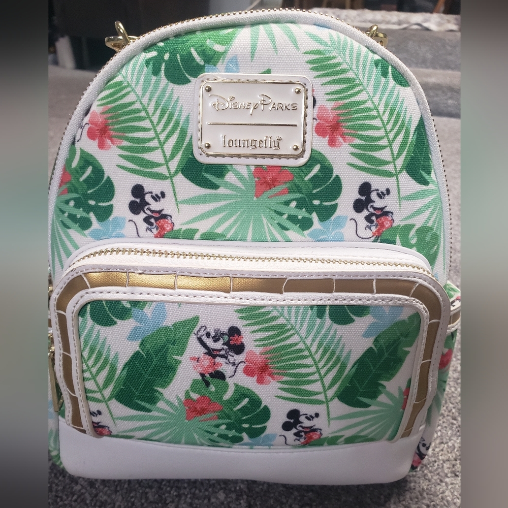 Disney Parks Exclusive Tropical Mickey and Hula Minnie Plam print Loungefly